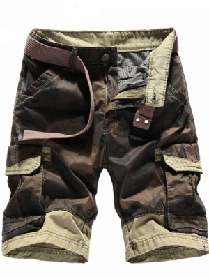 Calções De Camuflagem Masculina Com Bolso Reto E Zíper Na Cintura
