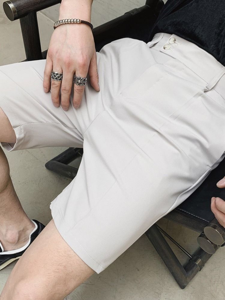 Calções Casuais Masculinos Com Zíper Reto Liso Coreano Zíper