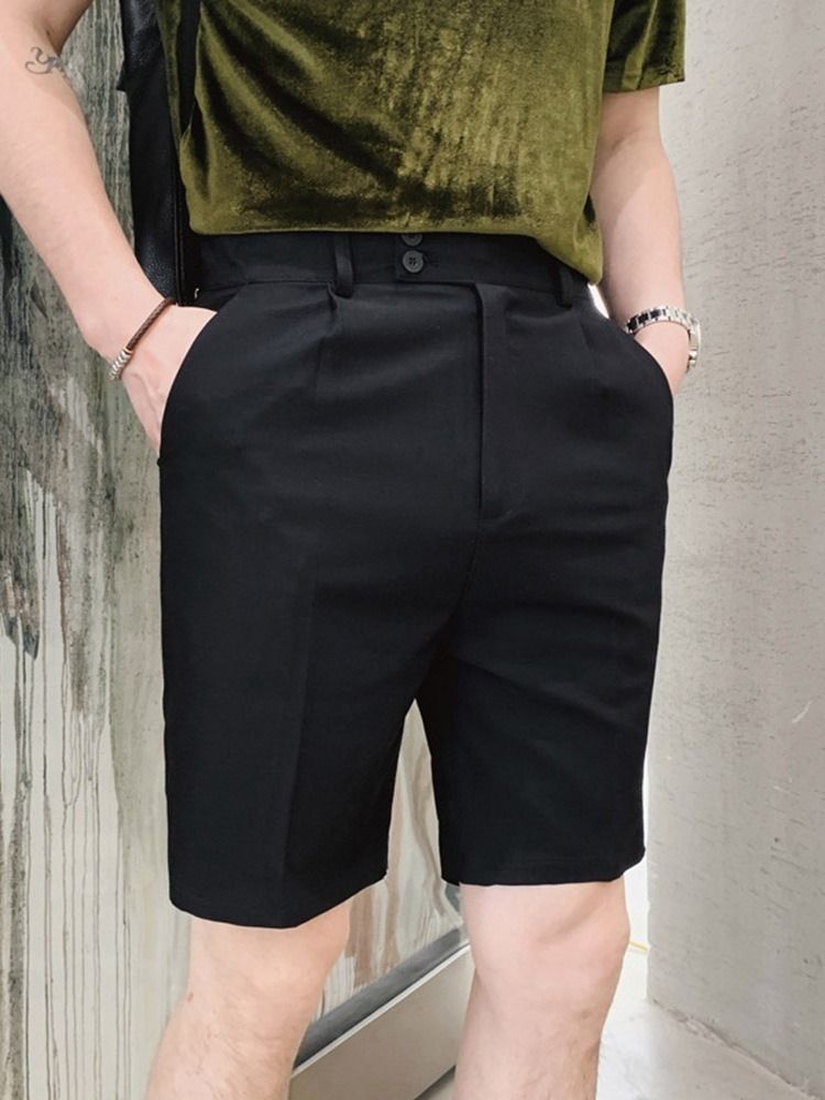 Calções Casuais Masculinos Com Zíper Reto Liso Coreano Zíper