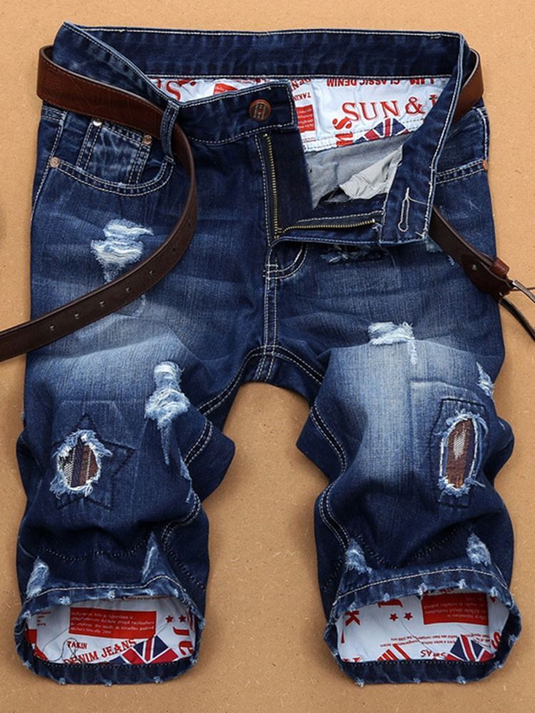 Calções Denim Slim Masculino Buracos