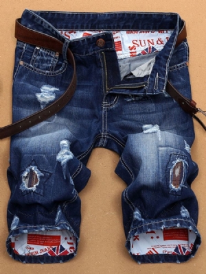 Calções Denim Slim Masculino Buracos