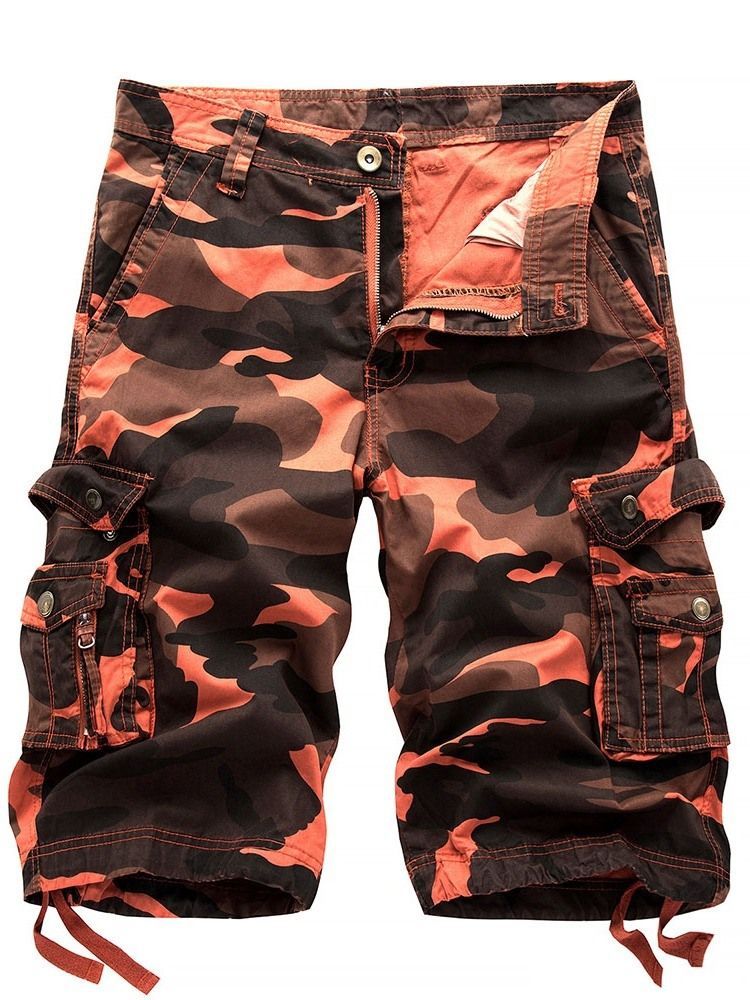 Estampa Calça Curta Masculina Com Zíper De Camuflagem Reta