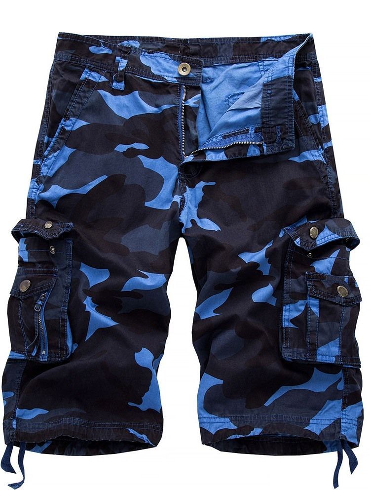 Estampa Calça Curta Masculina Com Zíper De Camuflagem Reta
