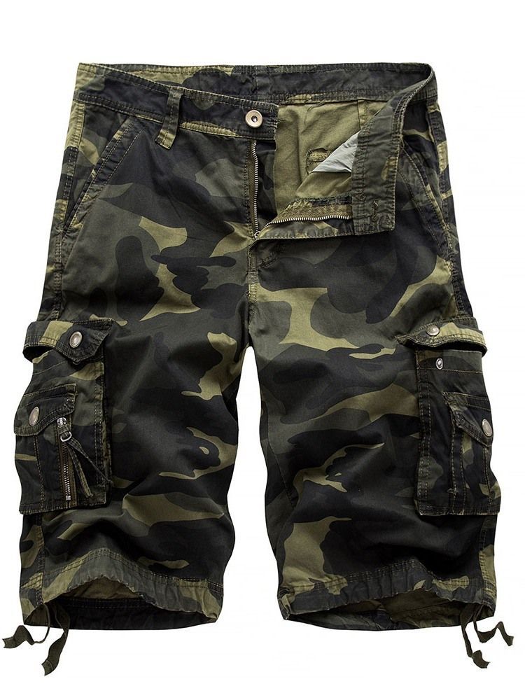 Estampa Calça Curta Masculina Com Zíper De Camuflagem Reta