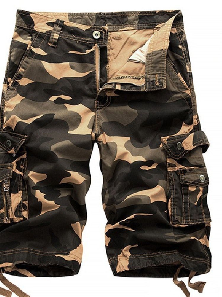 Estampa Calça Curta Masculina Com Zíper De Camuflagem Reta