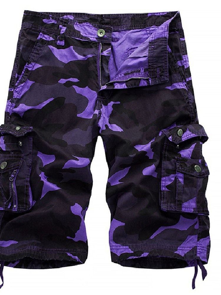 Estampa Calça Curta Masculina Com Zíper De Camuflagem Reta