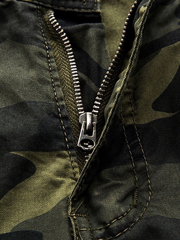 Estampa Calça Curta Masculina Com Zíper De Camuflagem Reta