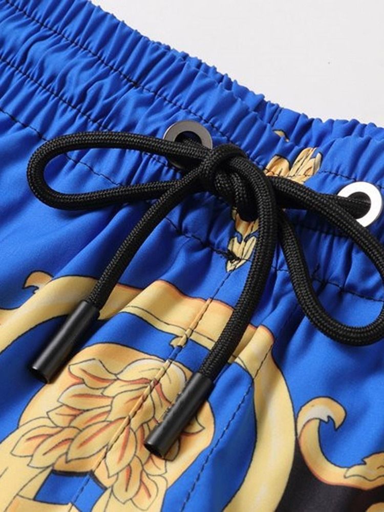 Estampa Shorts Masculinos Europeus Finos Com Cordões Florais