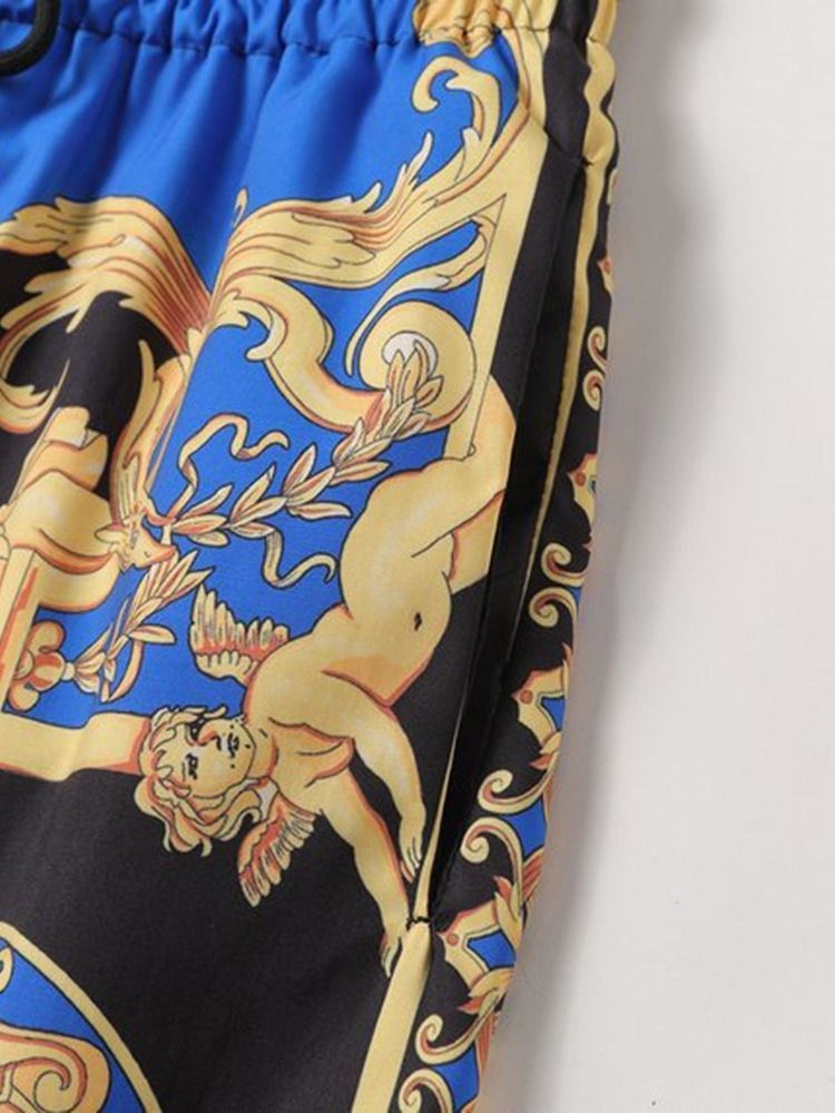 Estampa Shorts Masculinos Europeus Finos Com Cordões Florais
