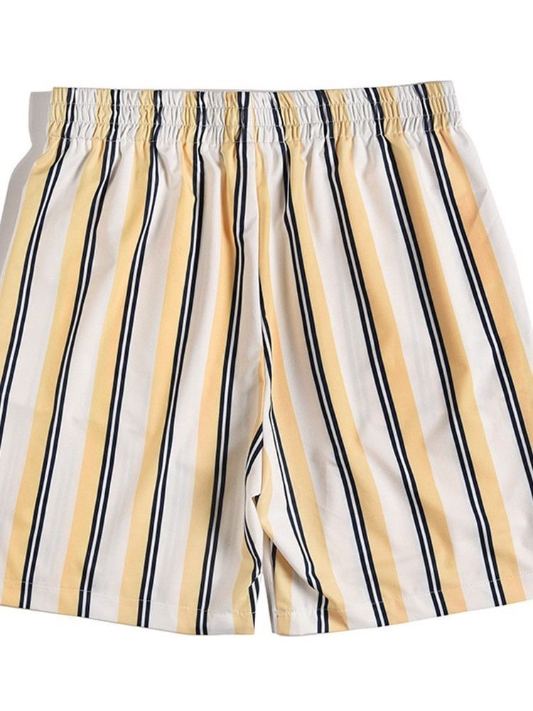 Estampa Stripe Loose Elastics Casual Masculino Shorts