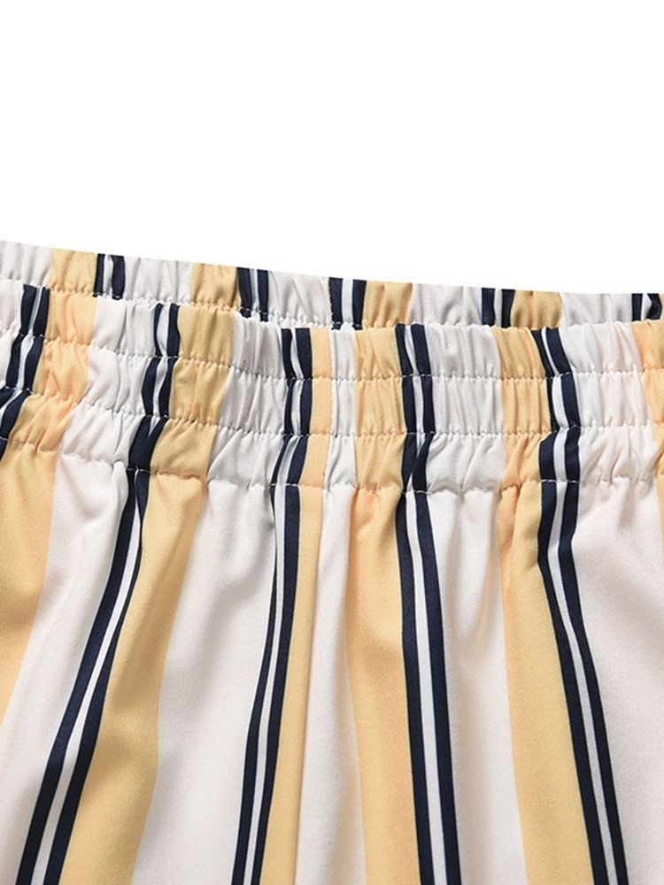 Estampa Stripe Loose Elastics Casual Masculino Shorts