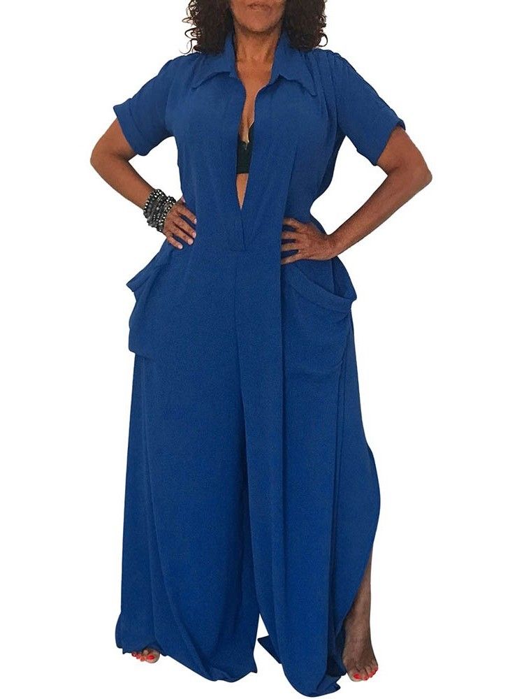 Macacão Feminino Sexy Liso De Comprimento Médio E Cintura Larga