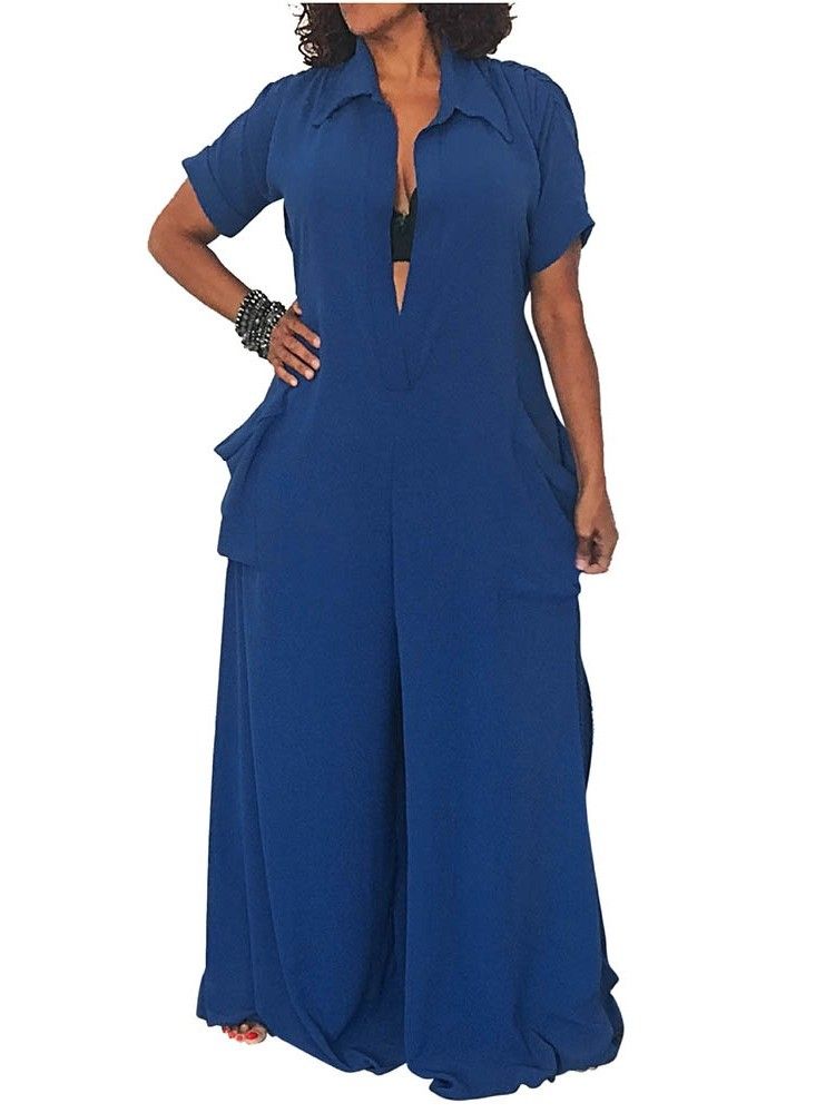 Macacão Feminino Sexy Liso De Comprimento Médio E Cintura Larga