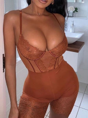 Macacão Feminino Sexy De Renda Lisa E Magro