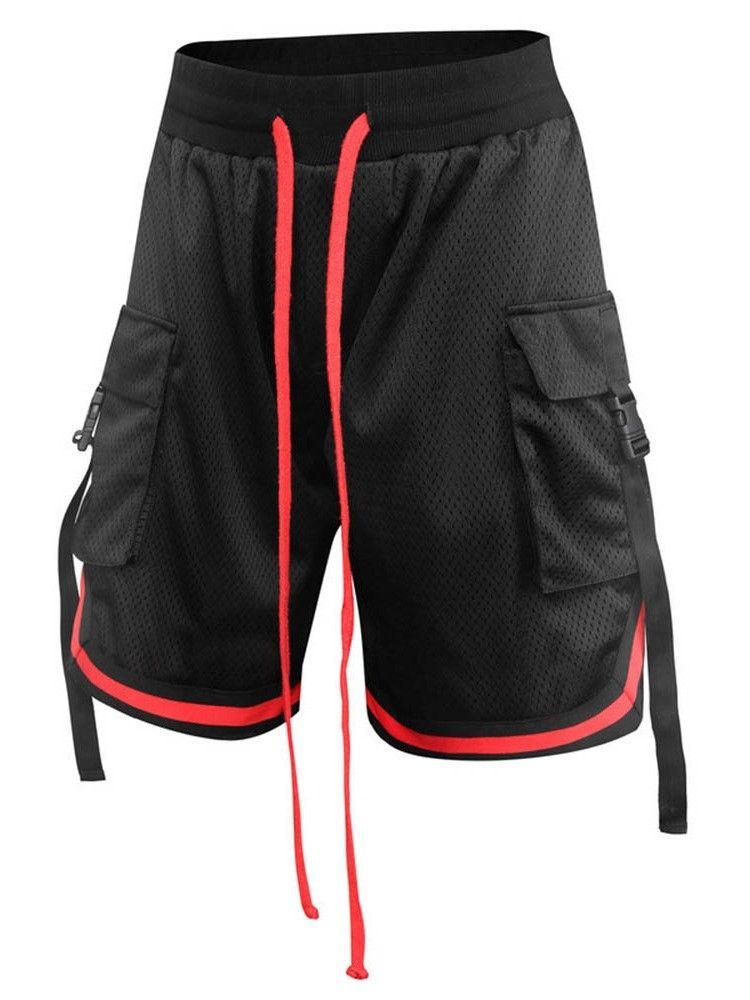 Patchwork Color Block Loose Lace-up Shorts De Cintura Média Masculino