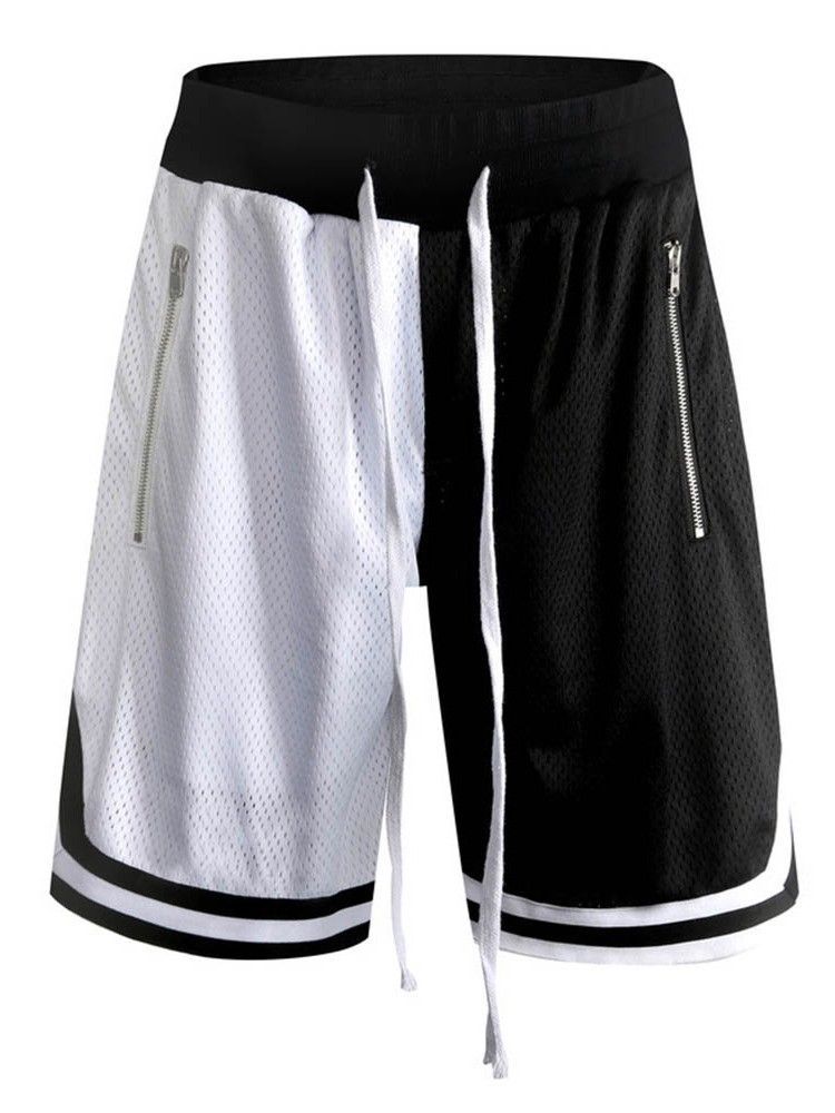 Patchwork Color Block Loose Lace-up Shorts De Cintura Média Masculino
