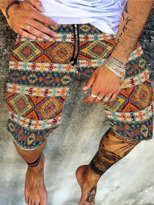 Patchwork Geometric Casual Lace-up Calça Masculina