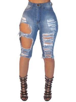 Shorts Casuais Femininos Com Orifício Liso E Botão Usados