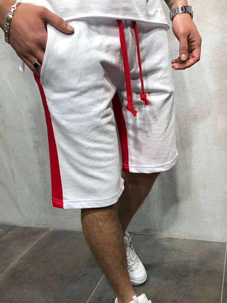 Shorts Casuais Masculinos Com Cordão E Listra Reta Cintura Média