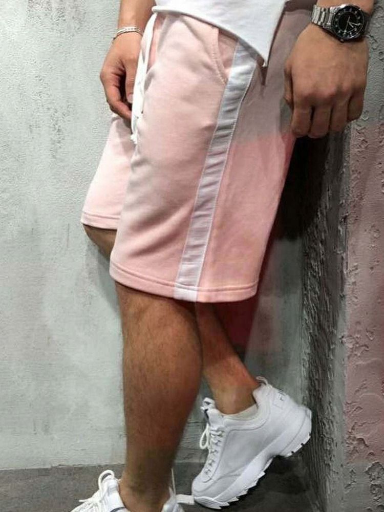 Shorts Casuais Masculinos Com Cordão E Listra Reta Cintura Média