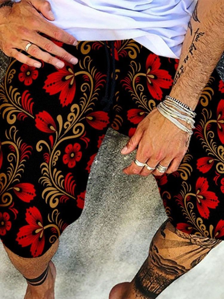 Shorts Casuais Masculinos Com Estampa Floral Reta