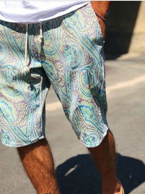 Shorts Casuais Masculinos Com Estampa Reta