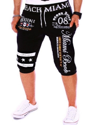 Shorts Casuais Masculinos Com Estampa Reta Cintura Média