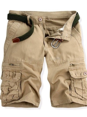 Shorts Casuais Masculinos Com Zíper Reto Liso De Cintura Média