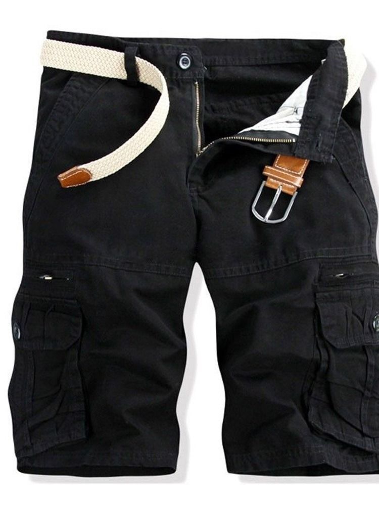Shorts Casuais Masculinos Com Zíper Reto Liso De Cintura Média