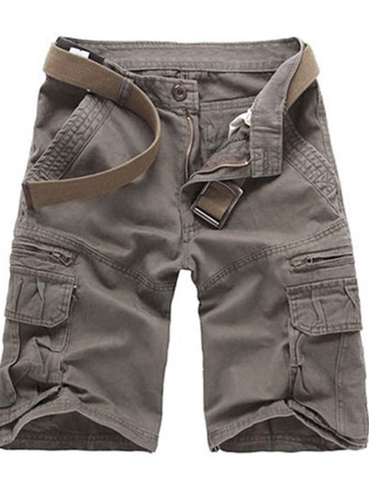Shorts Casuais Masculinos Com Zíper Reto Liso De Cintura Média