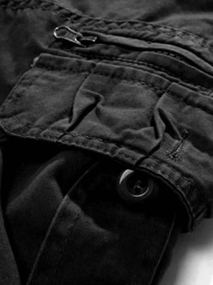 Shorts Casuais Masculinos Com Zíper Reto Liso De Cintura Média
