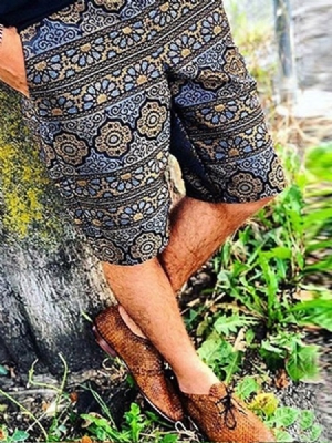 Shorts Casuais Retos Masculinos Com Estampa Floral