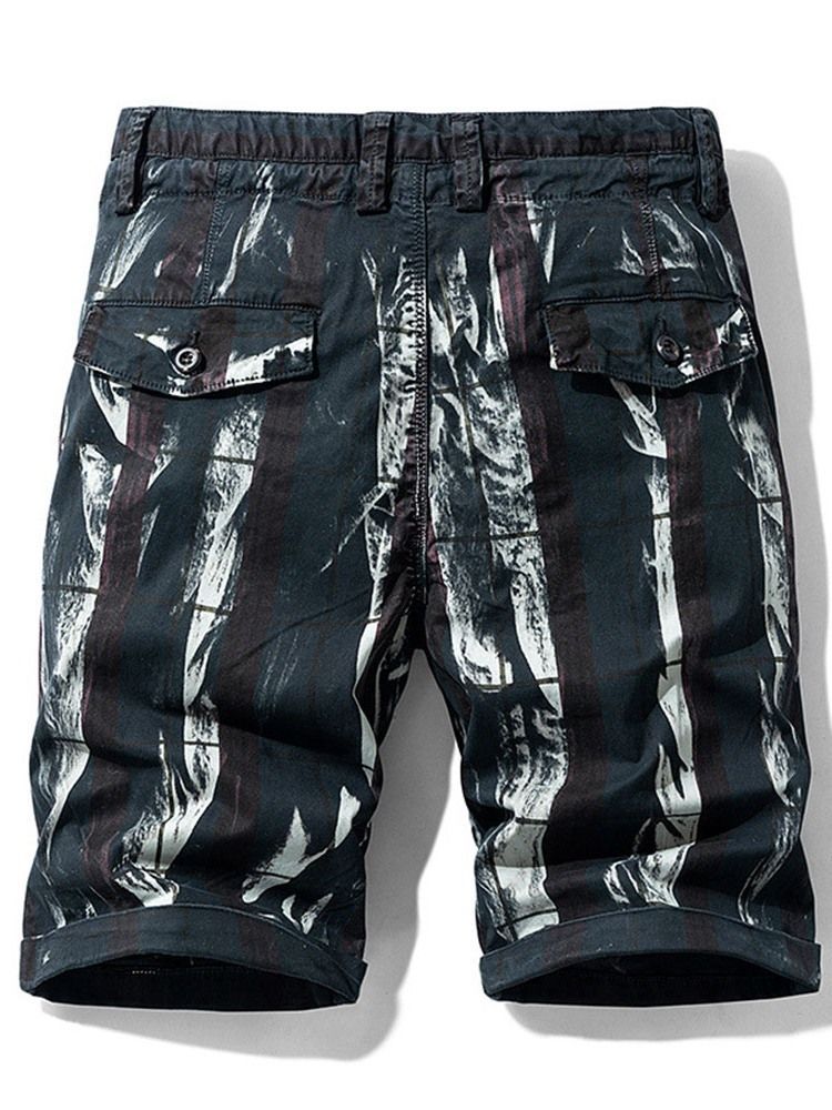 Shorts De Cintura Média Com Zíper Estampado Reto Masculino