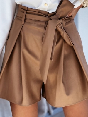 Shorts Femininos Com Atacadores Lisos Retos Retos De Cintura Média