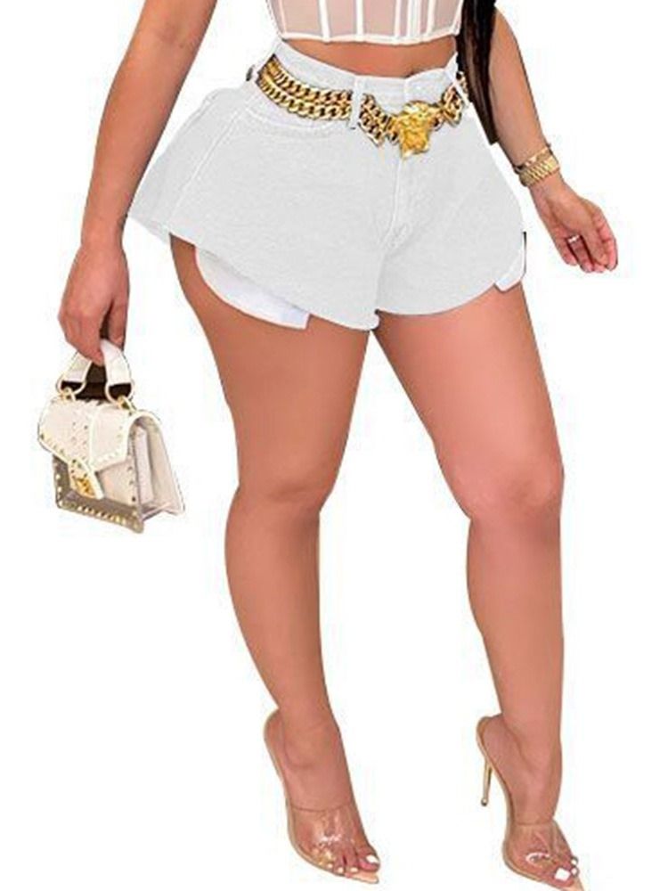Shorts Femininos Com Botões Simples De Pernas Largas E Zíper Slim