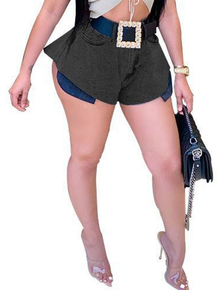 Shorts Femininos Com Botões Simples De Pernas Largas E Zíper Slim