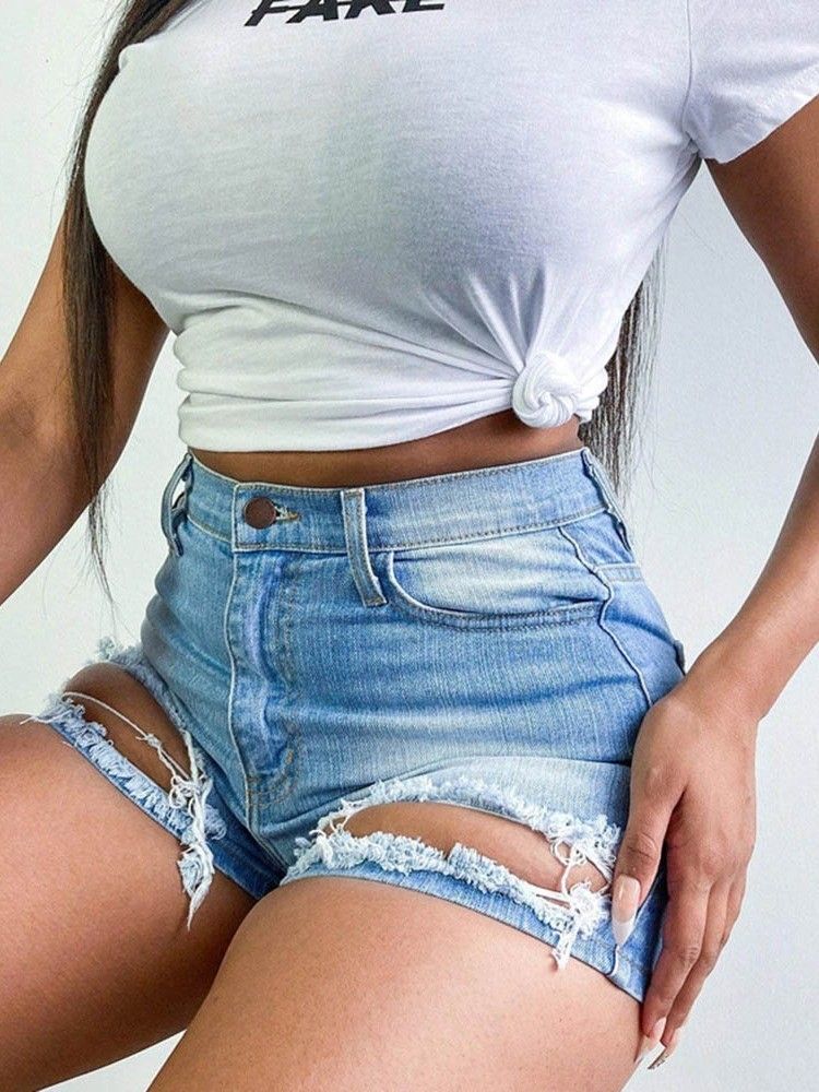 Shorts Femininos Magros De Cintura Lisa E Cintura Alta