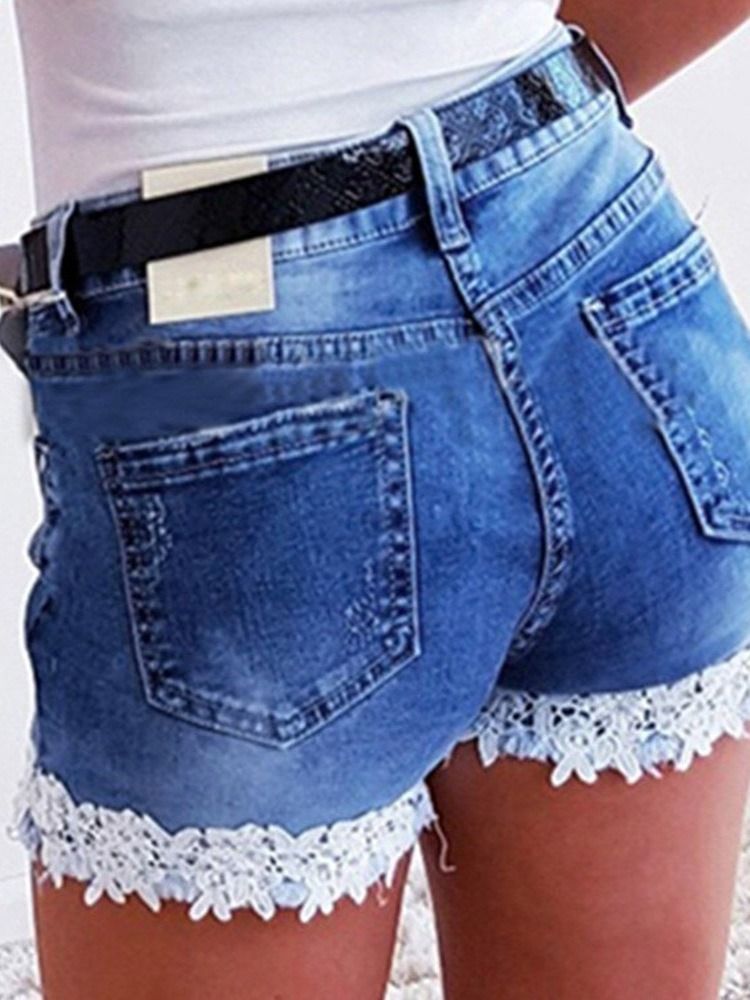 Shorts Femininos De Patchwork Com Zíper Slim