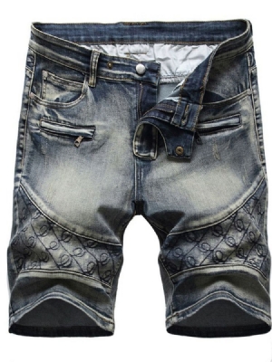 Shorts Jeans Com Zíper Casual De Bolso Reto Masculino