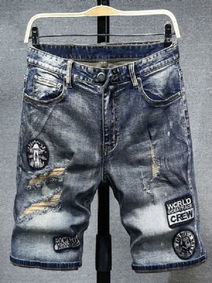 Shorts Jeans Masculino Com Zíper Liso Cintura Média