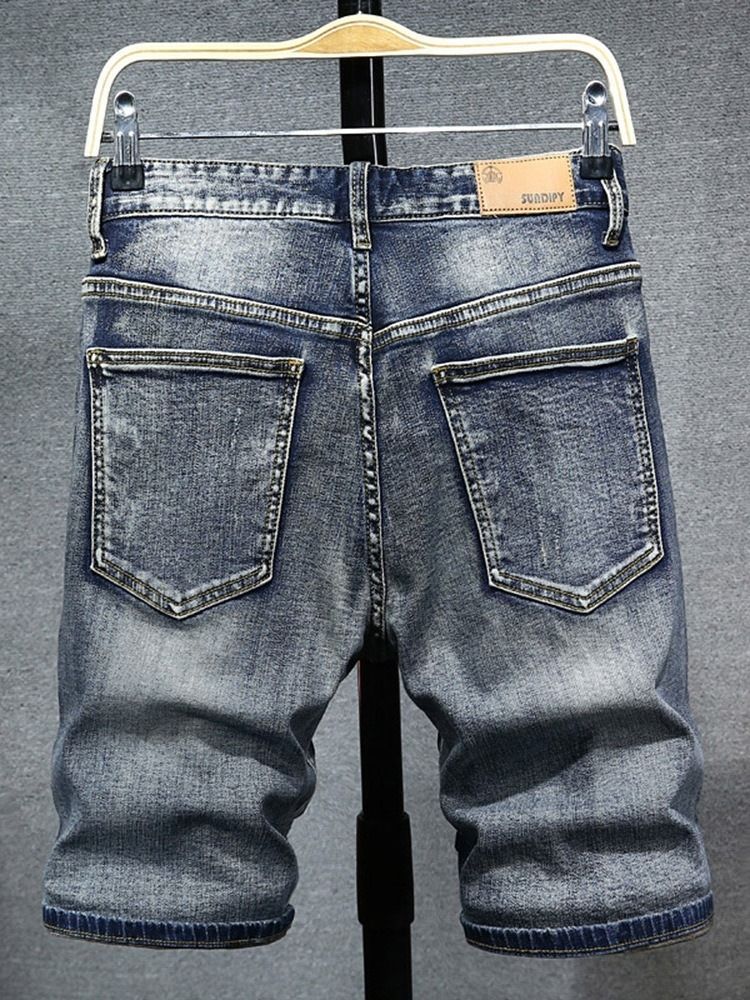 Shorts Jeans Masculino Com Zíper Liso Cintura Média