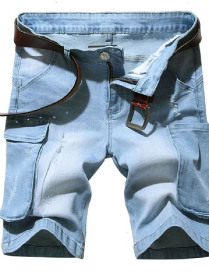 Shorts Jeans Masculinos Com Zíper De Cintura Média