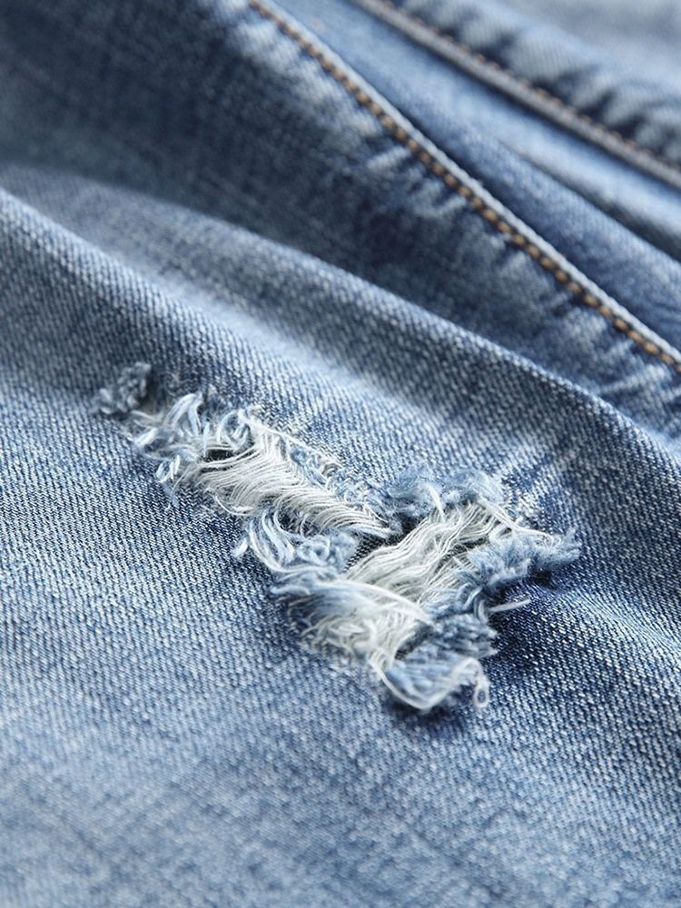 Shorts Jeans Masculinos Com Zíper Reto De Bolso