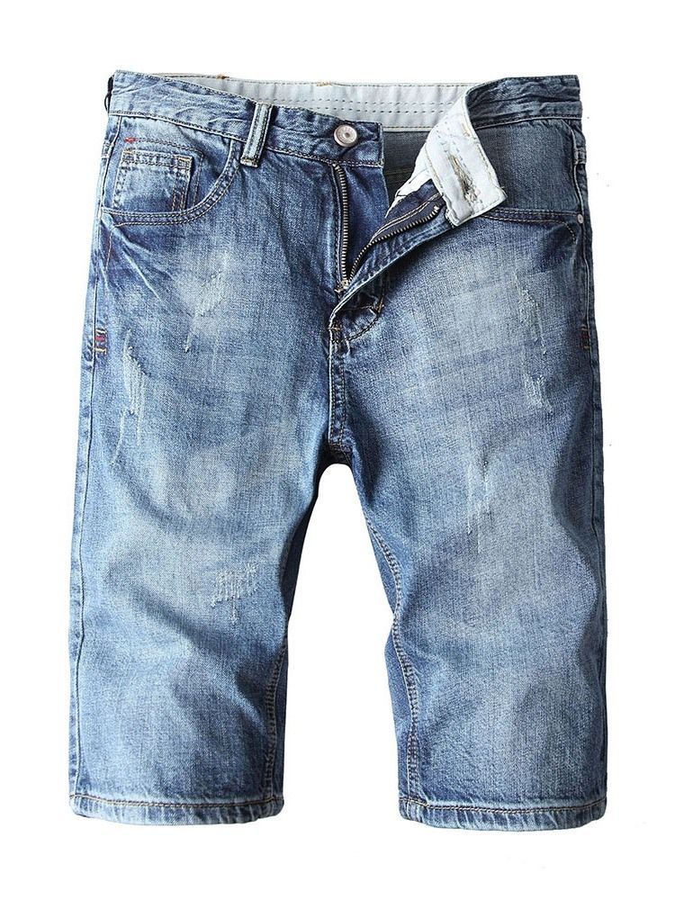 Shorts Jeans Masculinos Com Zíper Reto De Botão