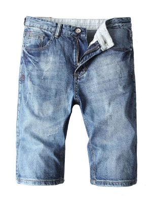 Shorts Jeans Masculinos Com Zíper Reto De Botão