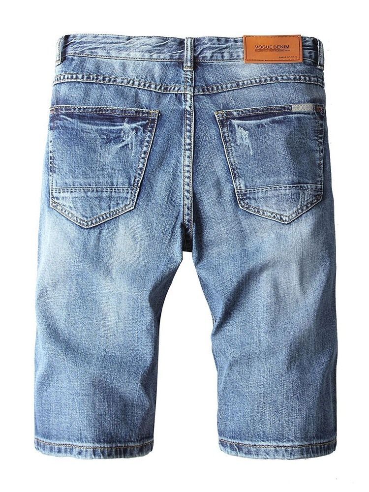 Shorts Jeans Masculinos Com Zíper Reto De Botão
