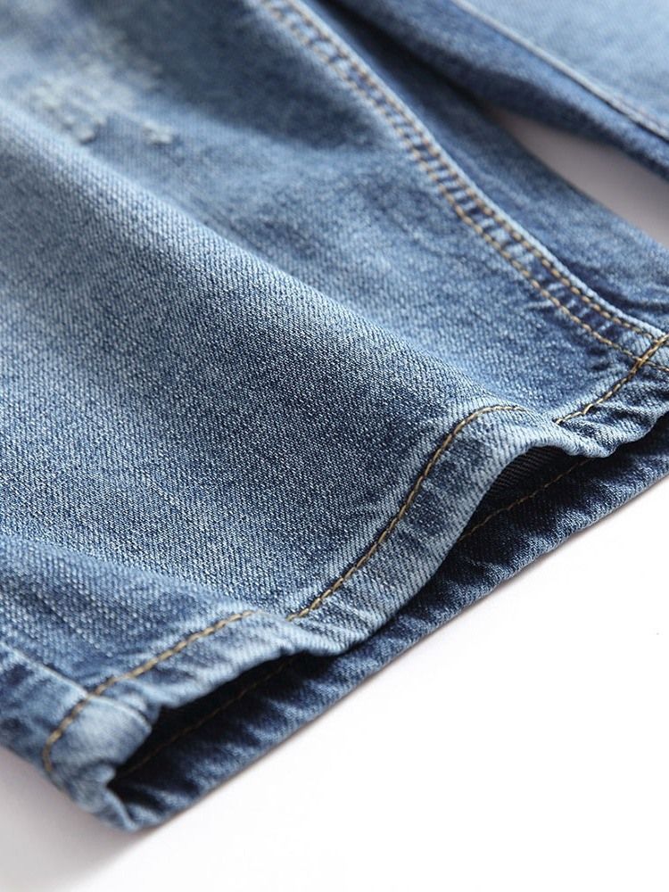 Shorts Jeans Masculinos Com Zíper Reto De Botão