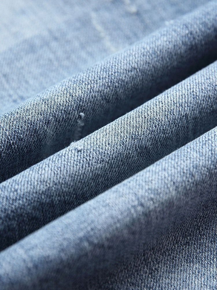 Shorts Jeans Masculinos Com Zíper Reto De Botão