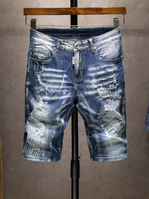 Shorts Jeans Masculinos De Hip Hop Com Zíper Reto