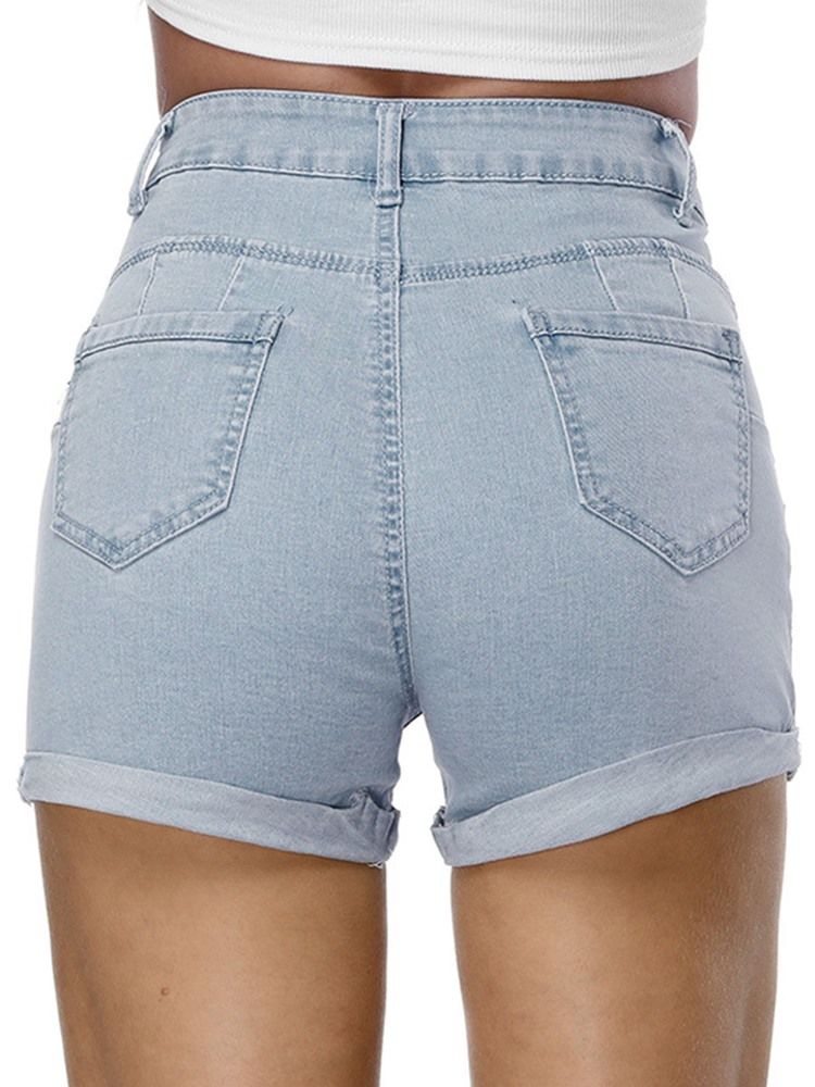 Shorts Jeans Simples De Cintura Média Feminina